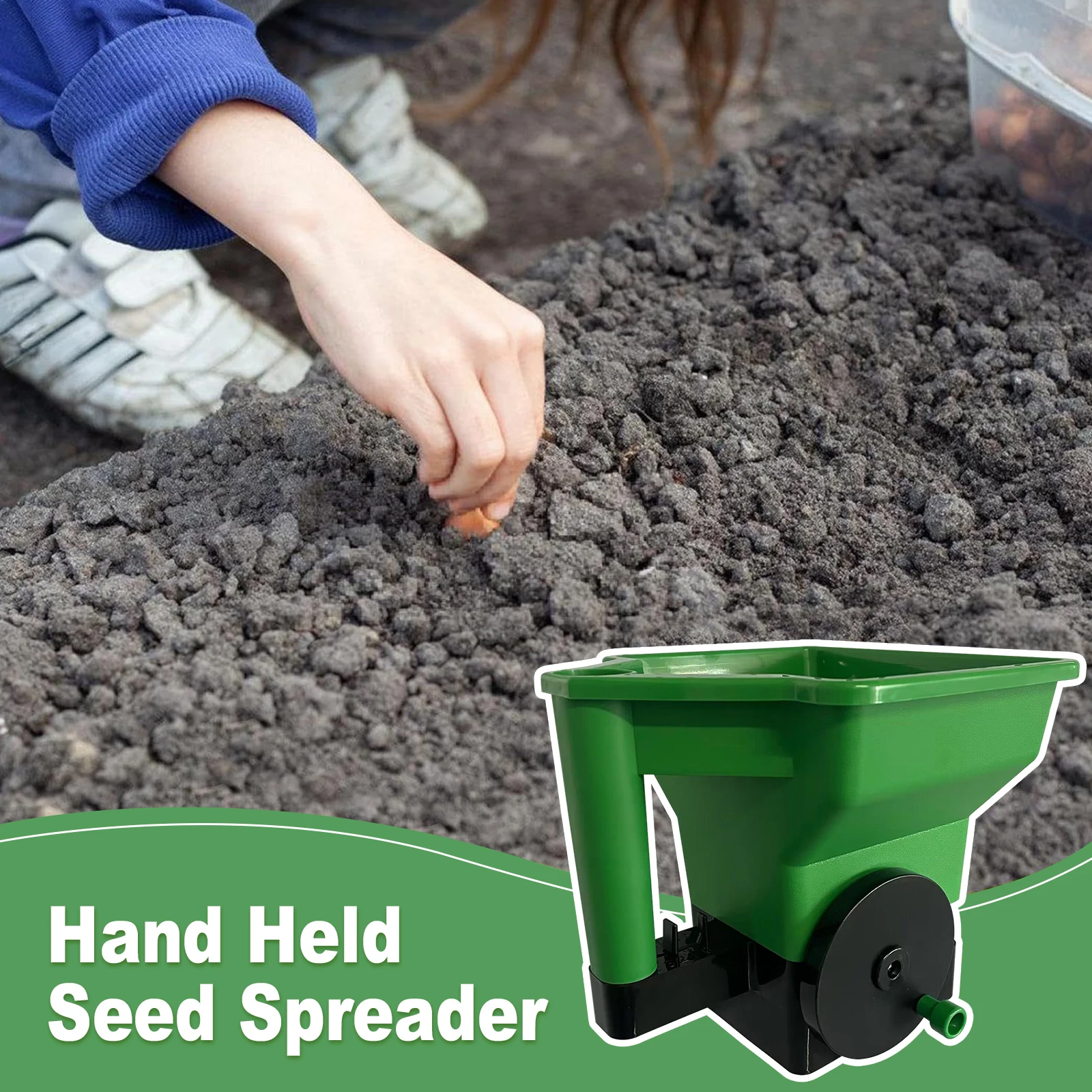 

Ручной разбрасыватель с простым кривошипным механизмом для семян трав, удобрений и соли Зеленый