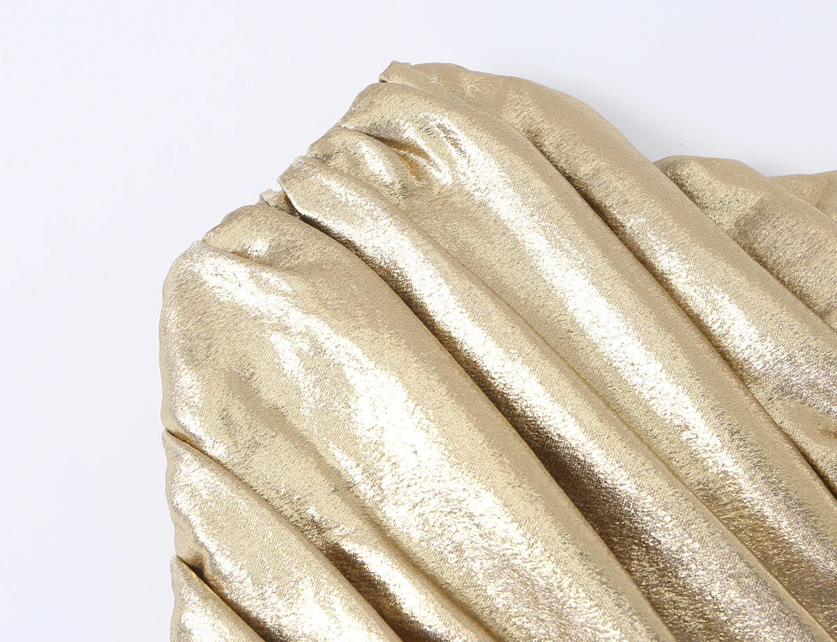 TFMLN 2026 Damen Glänzendes Gold Gerafftes Top Modisches Diagonal Plissiertes Ärmelloses Trägerloses Crop-Top Damen Abend-Partykleidung – Detail 5