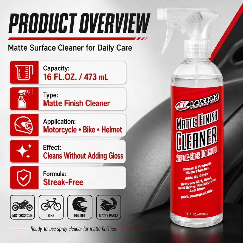 MAXIMA Matte Finish Cleaner No Gloss Spray for Motorcycle Bike Helmet Matte Paint Surface Dirt Fingerprint Remover 473ML
