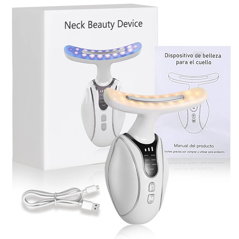 Neck Beauty Device, 7 Colors Light, Face Neck Body Beauty Massage, Thermostatic Heat, White