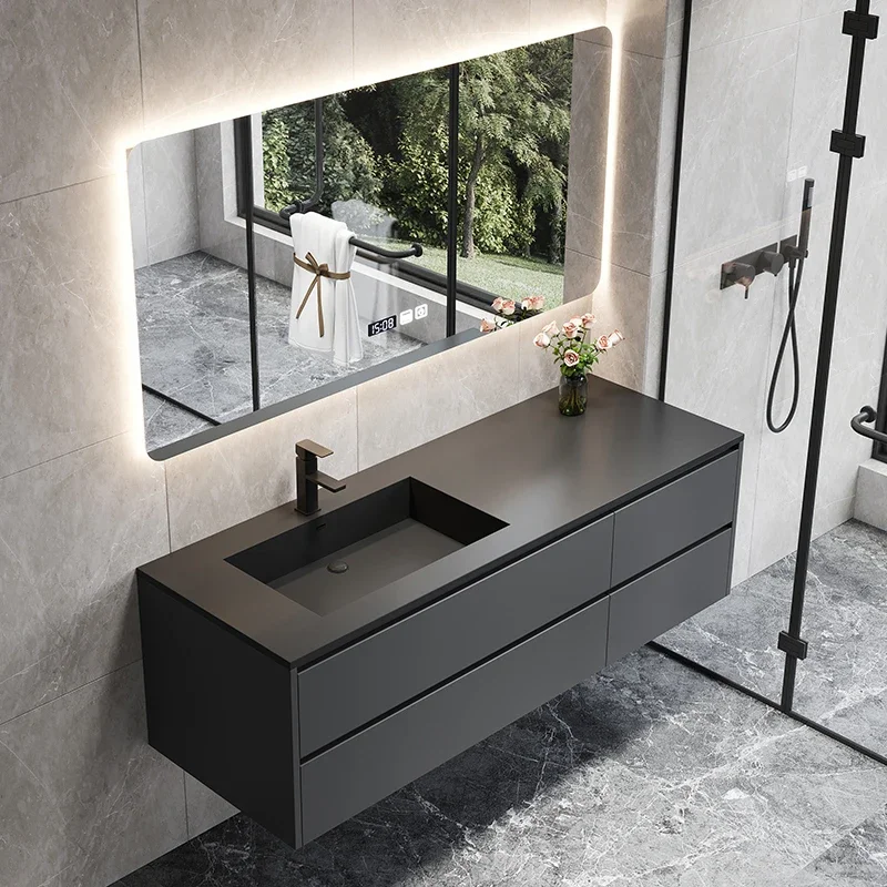 Wall Mount Marble bathroom Vanity with mirror New Customized For Restroom