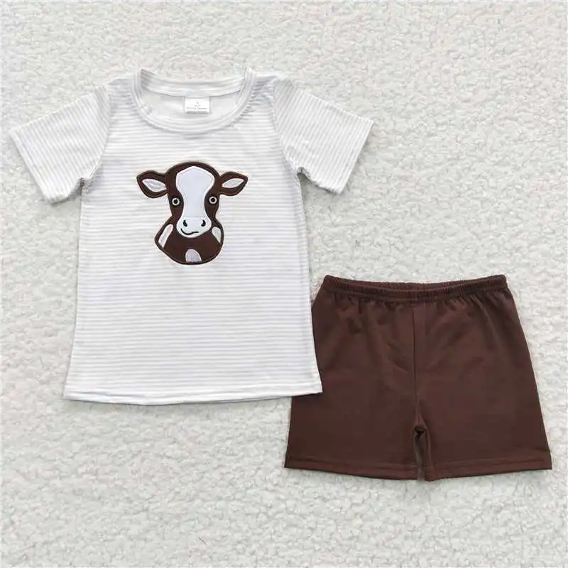 

Wholesale Boys Summer Short-Sleeved Shorts Round Neck Suit Amall Animal Pattern Embroidery Elements Bright Color