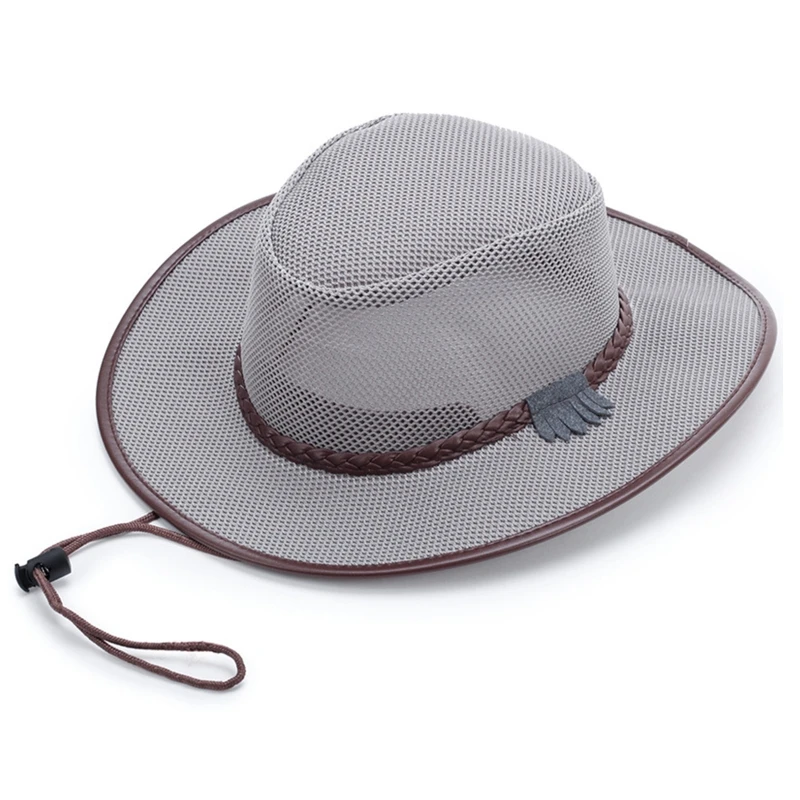 Casual Mesh Cowboy Hat Summer Big Edge Sunshade Sun Hat Wide Brim Fishing Cap for Riding Climbing Cruise Hiking Cycling