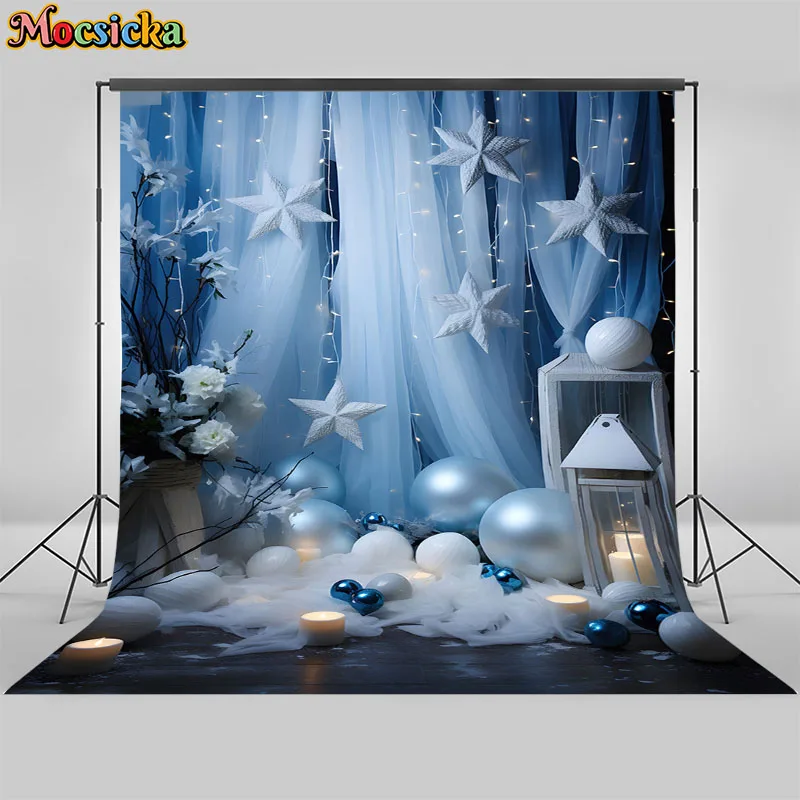 Mocsicka Christmas Photography Background Window Xmas Tree Stars Decoration Adult Children Portrait Photo Backdrops Studio Props