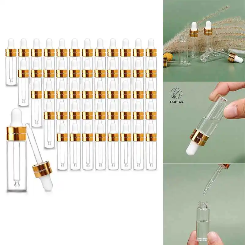 

50 Pack Clear Glass Dropper Bottles, Mini Sample Dropper Bottles For Essential Oils Perfume Cosmetic Liquid