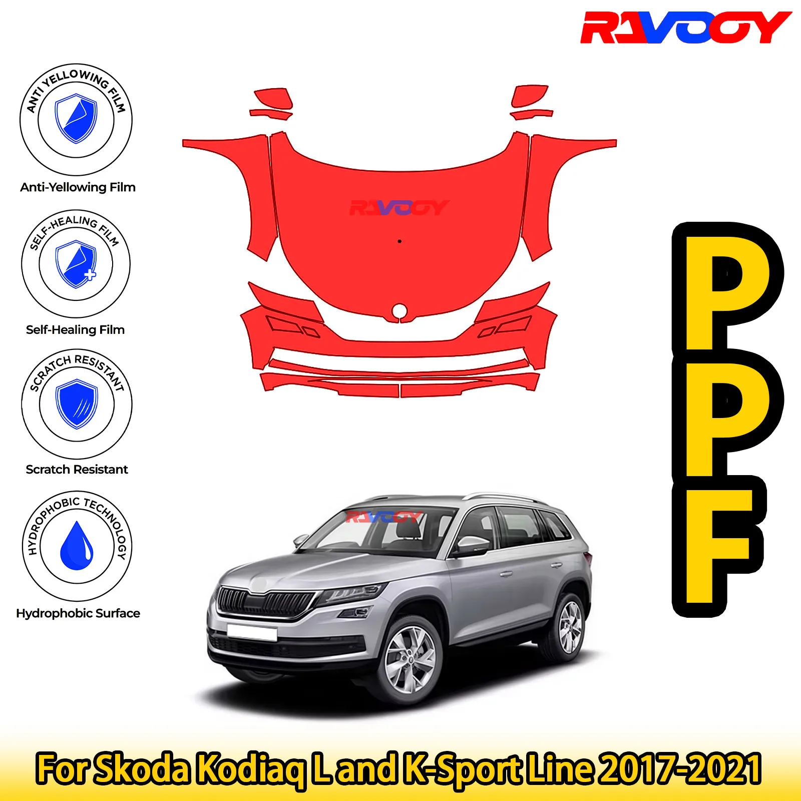 

For Skoda Kodiaq L and K-Sport Line 2017-2021 Glossy Matte Black Precut front PPF Kit Paint Protection Film