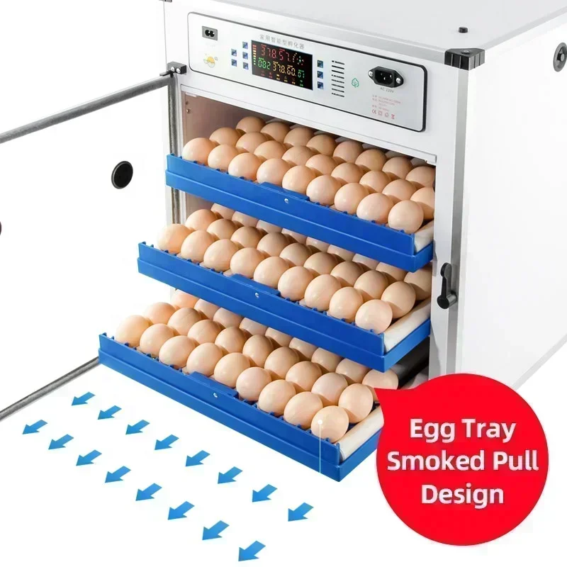 Automatische Brutmaschine, 204 Eier, PVC-Schale, doppelter Strom, Eierinkubator, Temperatur- und Luftfeuchtigkeitskontrolle, Eierdrehen