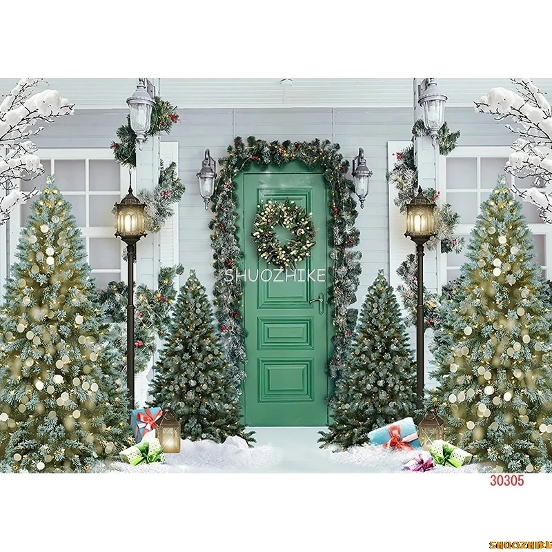 SHUOZHIKE albero di natale finestra caramelle fotografia sfondo porte in legno pupazzo di neve Cinema pino capodanno sfondo Prop LA-38