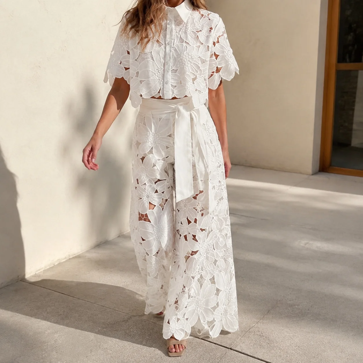 Short Sleeve Button Set Sexy with Cardigan Open Front Cardigan Patchwork Pants Summer Top Streetwear Regular Sleeve Set Women