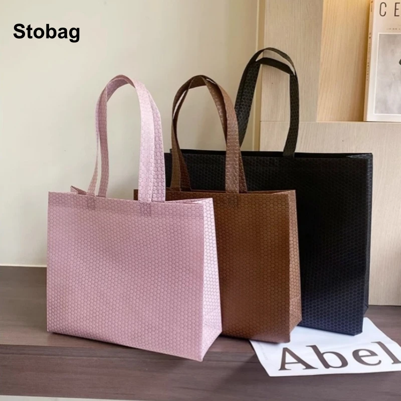 

StoBag 10pcs Non-woven Shopping Shoulder Tote Bags Color Fabric Portable Storage Reusable Large Pouch Custom Logo(Extra Fee)