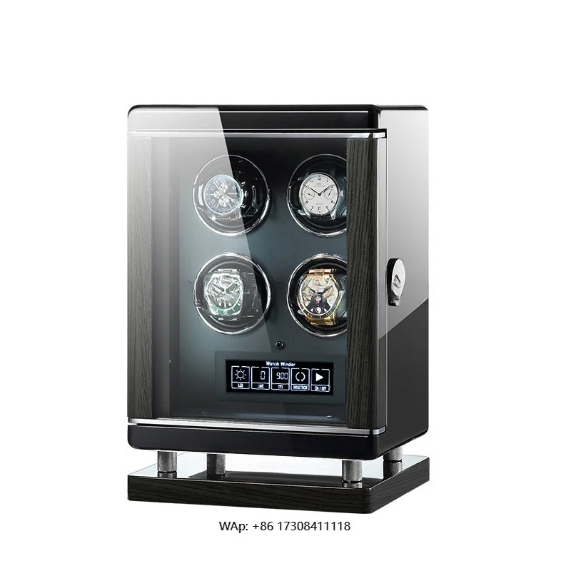 

4-Slot Automatic Watch Winder MDF Wood Fingerprint Unlock Shaker Mechanical Watches Storage Box LCD Touch Screen