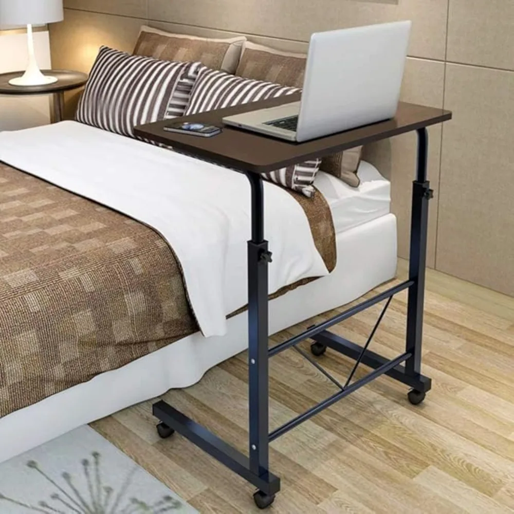 

Rolling Wood TV Tray Table Adjustable Magazine Snack Table on Wheels Portable Mobile Laptop Desk Beside Soa Couch Bed C-Shaped D