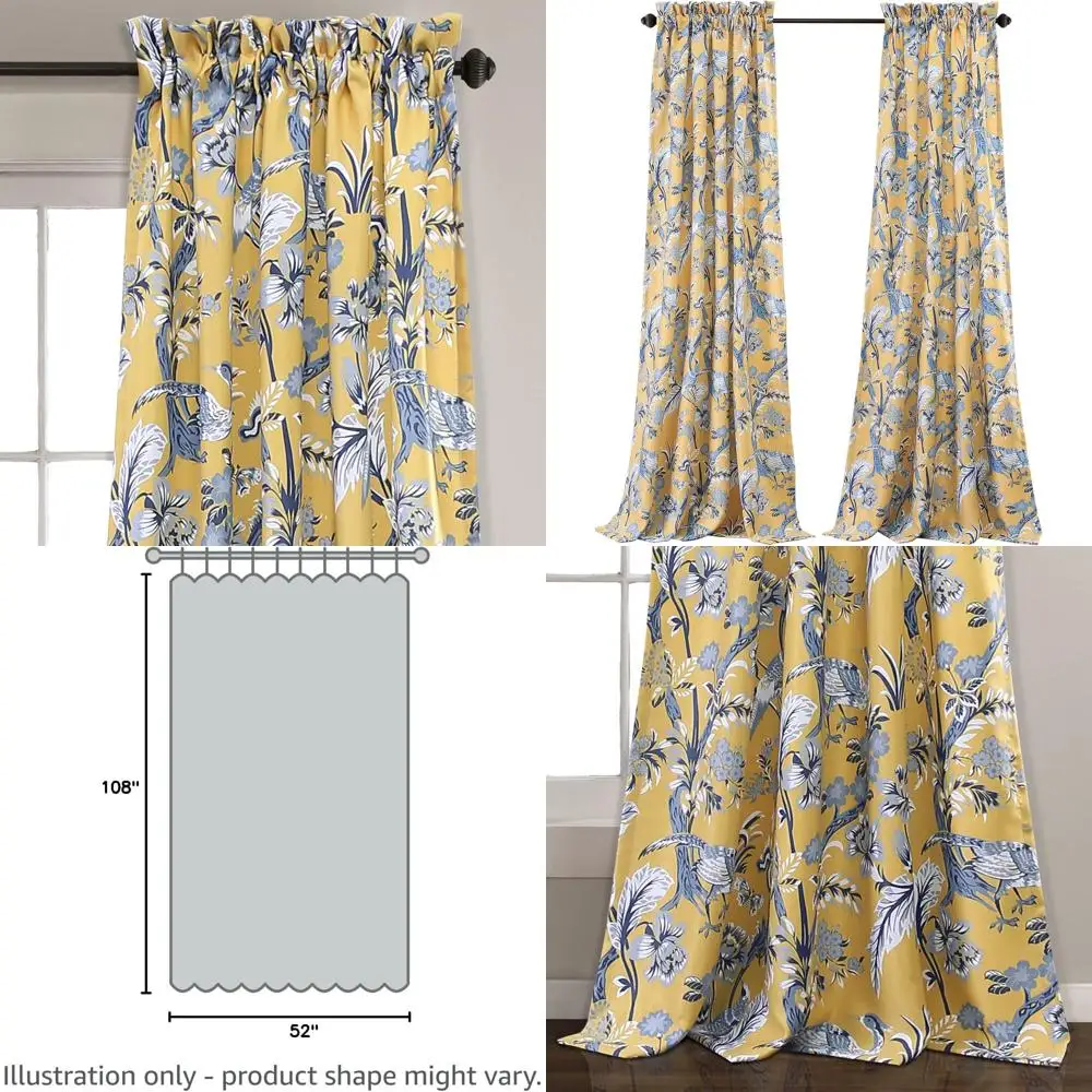 

Светопропускающие цветочные шторы для окон, пара, 52 x 108, желтые - Винтажные шторы для спальни - Декор в стиле кокетка