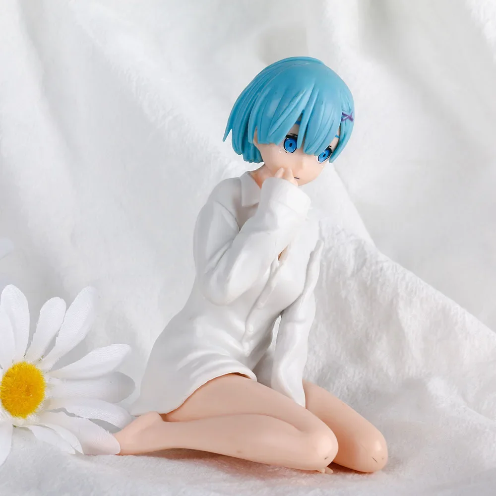 Camisa blanca Rem figura de Anime Re:Zero kara Hajimeru Isekai Seikatsu arrodillarse Y camisa Pose Rem modelo de PVC, juguetes de regalo muñeca, 11CM