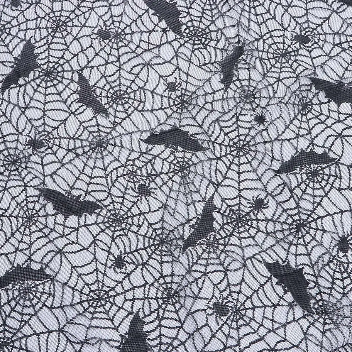 

178Cm Round Black Bat Spider Lace Tablecloth For Halloween Party Horror Bloody Scary Table Cover Decor