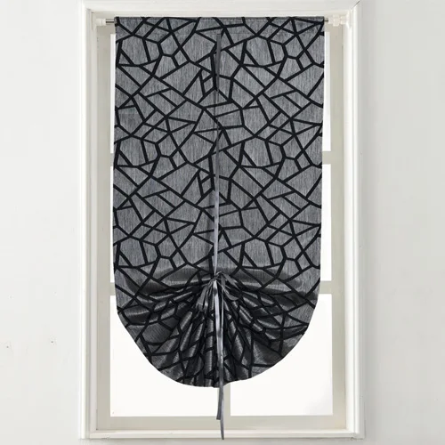 NAPEARL Short Kitchen Curtain Jacquard Tie Up Valance Panel Modern Geometric Design Black Brown Gray Door Roman