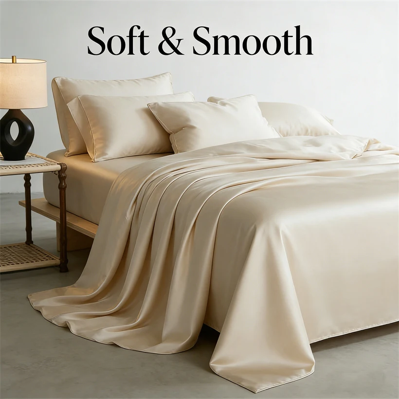 22mm Mulberry Silk Bedding Set Luxury Smooth Duvet Cover Set with Quilt Cover Bed Sheet Pillowcase for Twin Full King Queen Bed
