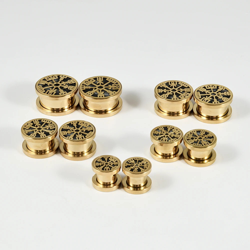 PAIR Stainless Steel Golden Nine Styles Ear Plugs Expanders Piercing Screw Ear Gauges Earring Stretchers Body Piercing Jewelry
