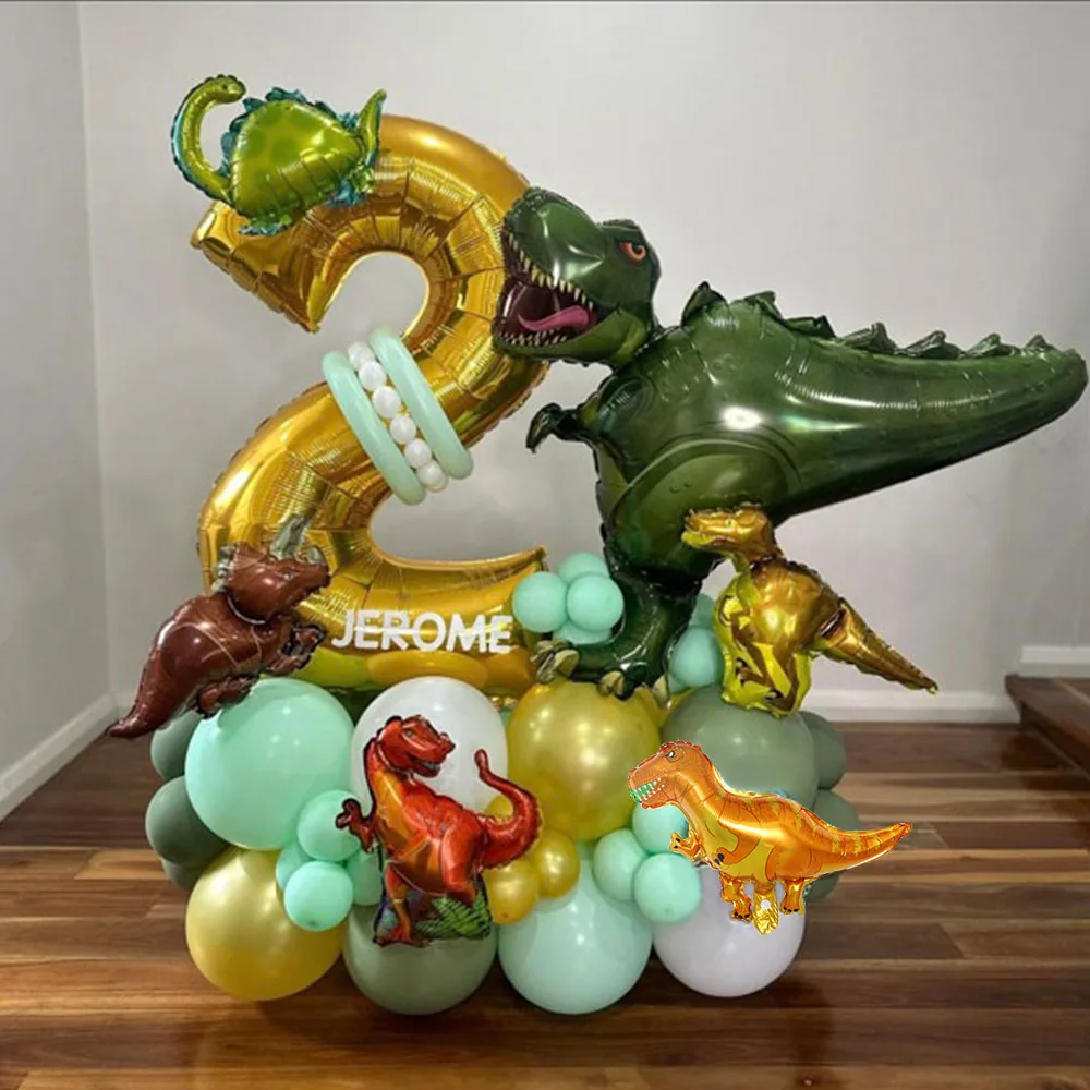 55Pcs 1 2 3 Years Dinosaur Birthday Party Dino Balloons Set First Bthday Boy Party Kids Baby Shower Jungle Safari Decorations