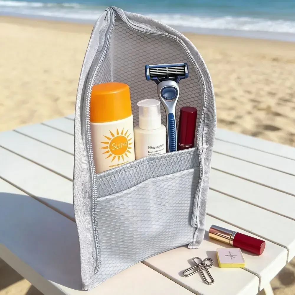 Large Capacity PVC Cosmetic Bag Waterproof Space Saving Portable Beauty Case Vertical Design Zipper Closure Women's Washbag