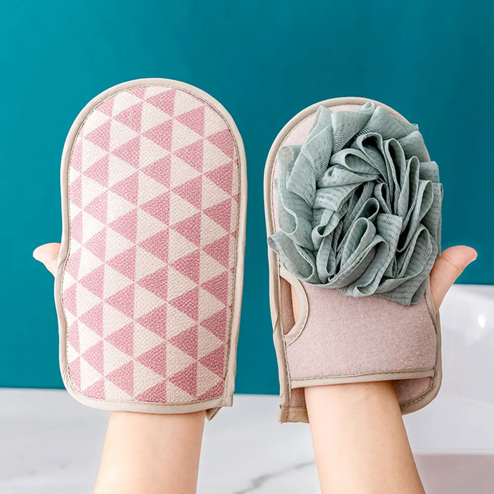 3 قطعة قفازات حمام على الوجهين التقشير دش قفازات تنظيف الجسم فرك قفازات حمام لوازم الجسم دش قفازات