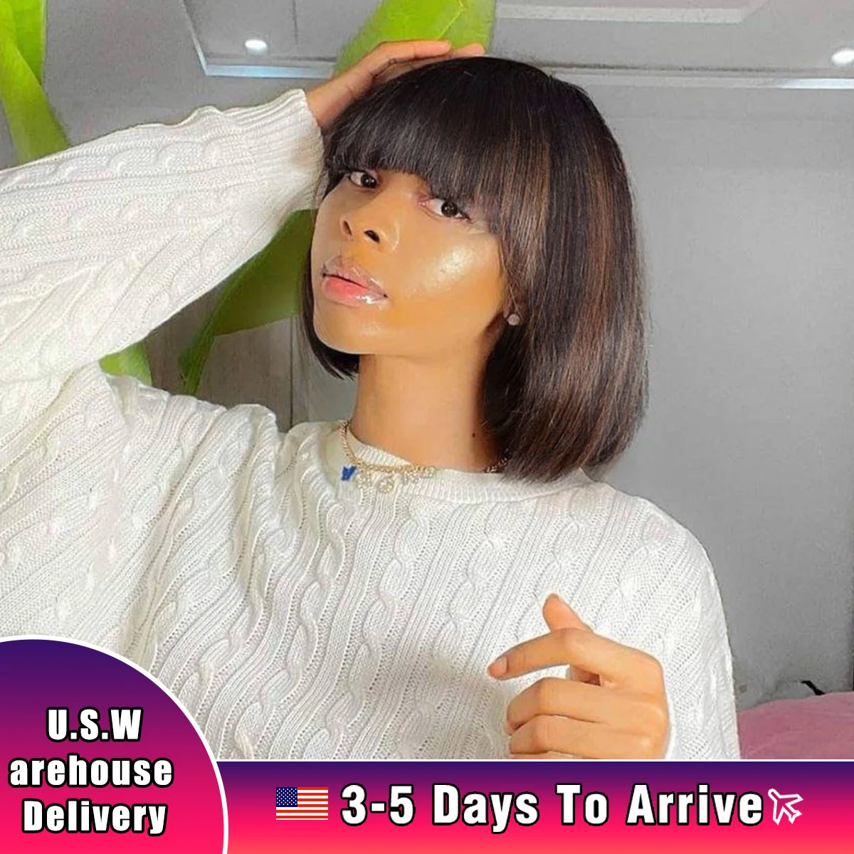 Highlight Blonde Short BOB 3x1 Lace Glueless Human Hair Wig Ready To Go Brazilian 1b/30 Straight Bob Bone With Bangs For Women