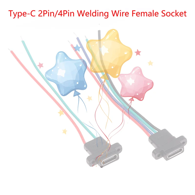 Type-C 2Pin 4Pin Welding Wire Female Waterproof Female Socket Rubber Ring High Current Fast Charging port