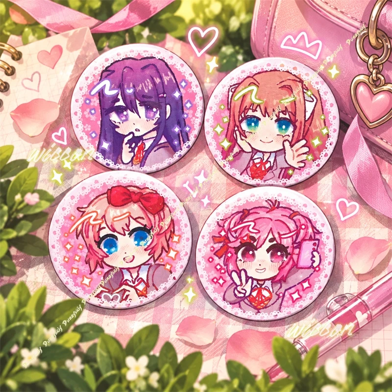 Doki Doki Literature Club 58mm Buttons Pins Anime Character Round Badge Visual Novel Game Backpack Decor Collectible Fans Gift