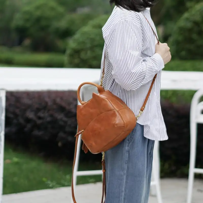 

fashion designer handmade genuine leather women's cute small backpack casual travel luxury real cow leather female schoolbag