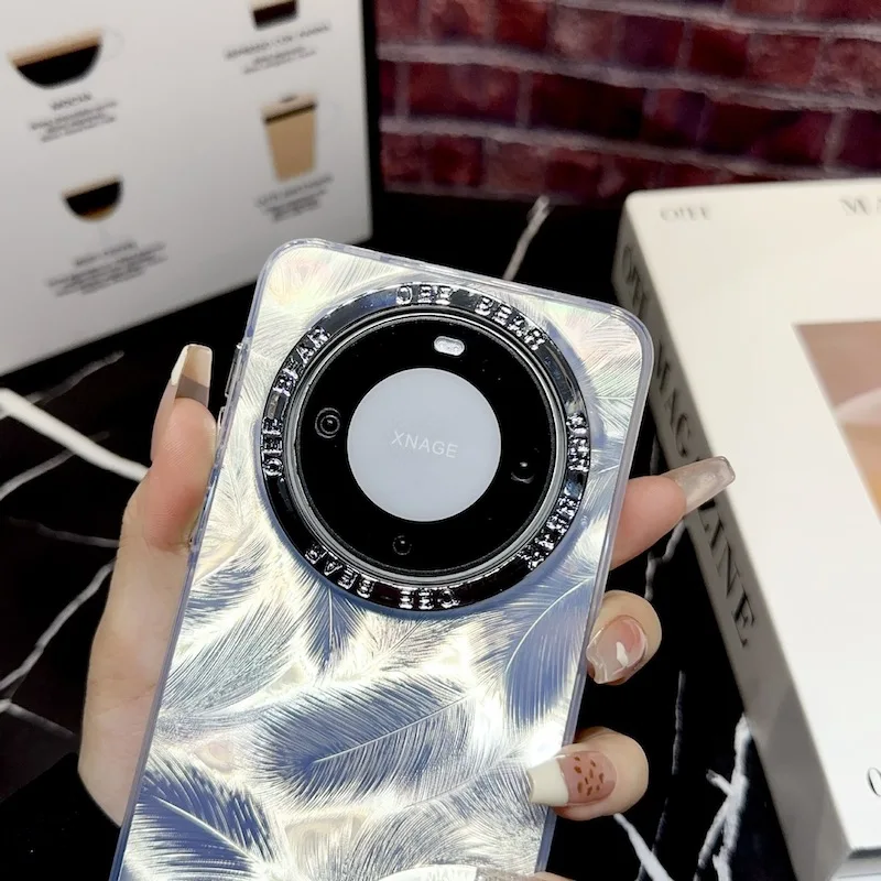 Shine Feather Pattern IMD Phone Case For Huawei Pura70 P40 Mate60Pro+ P50 Mate30 Mate40 P60Pro Full Cover Back Body Protection