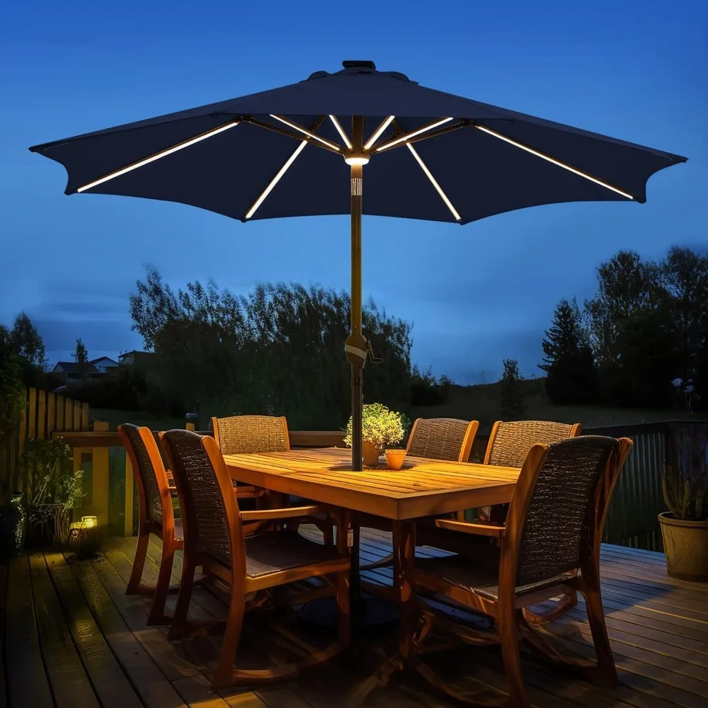 

Patio Umbrella, 9 FT Outdoor Solar Patio Umbrellas with LED Strip Lights, Fade Resistance & UV Protection Fabric, Patio Umbrella