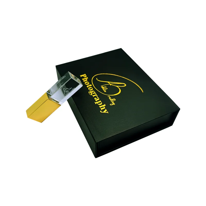 Brand Custom Photography Studio Gold Plated LOGO Gold Crystal USB3.0  High-speed Flash Drive 16GB 32GB 64GB 128GB with Box