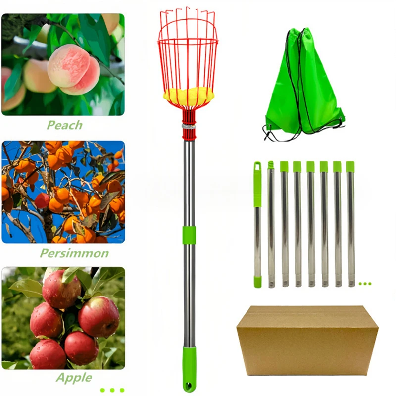 Adjustablet Fruit Picker Stainless Steel Device Fruit Picker With Telescopic Handle Detachable Picking Device Farm Garden Tool