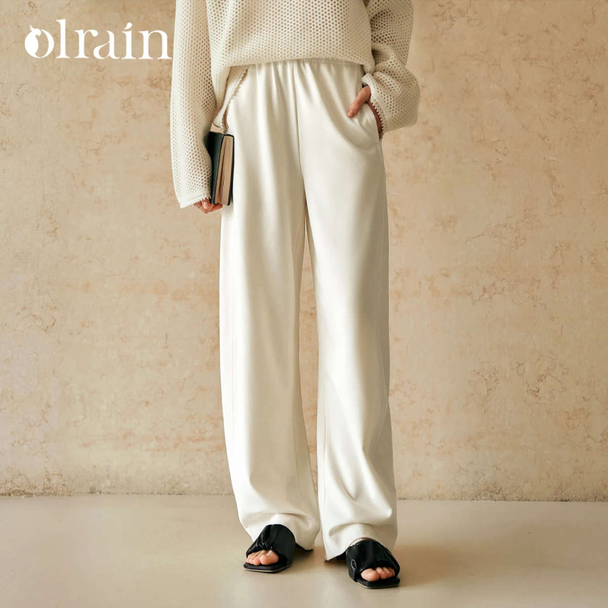 

OLrain Casual Pants Fot Women 2026 New Fashion Loose Fit Full-length Solid Color Elastic Waist Pockets Trousers M57CK95896