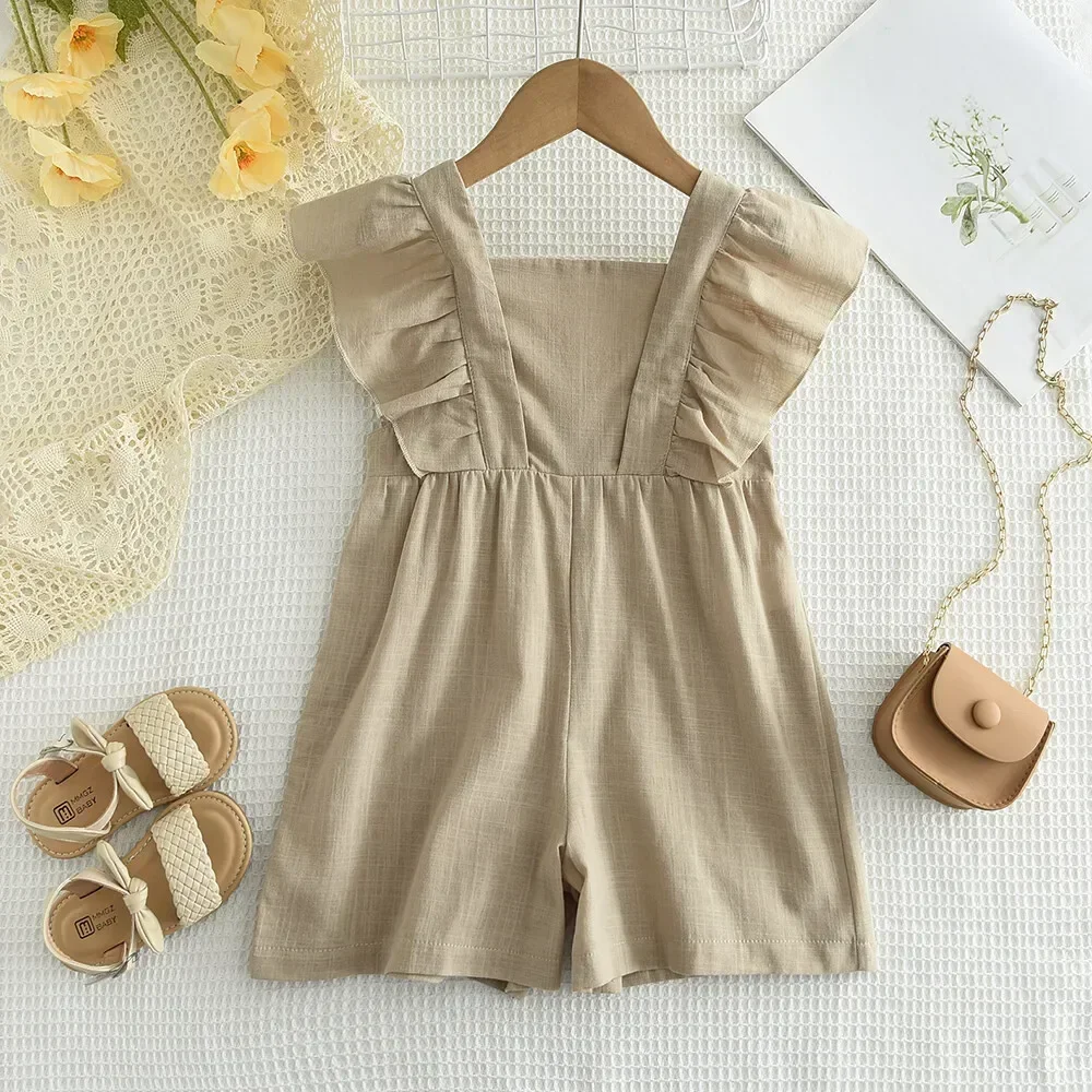 

Summer New Korean Version Solid Color Girl Casual Clothes with Pleated Suspender Loose Jumpsuit for Children 2 3 4 5 6 Years Old