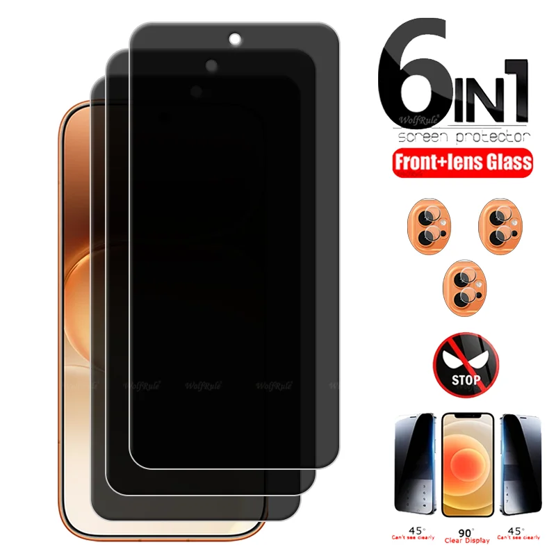 6-in-1 Schutzglas für Honor 600, Huawei Honor 600 Panzerglas 9H, Schutzfolie mit Blickschutz, Anti-Spy Displayschutz, Honor 600 Kameralinsen-Schutzglas