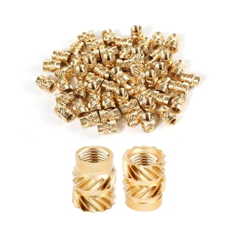 60Pcs M4*8*6 Brass Knurled Insert Nut Double Twill Threaded Embedment Screw Nut for Heat Resistant Installation