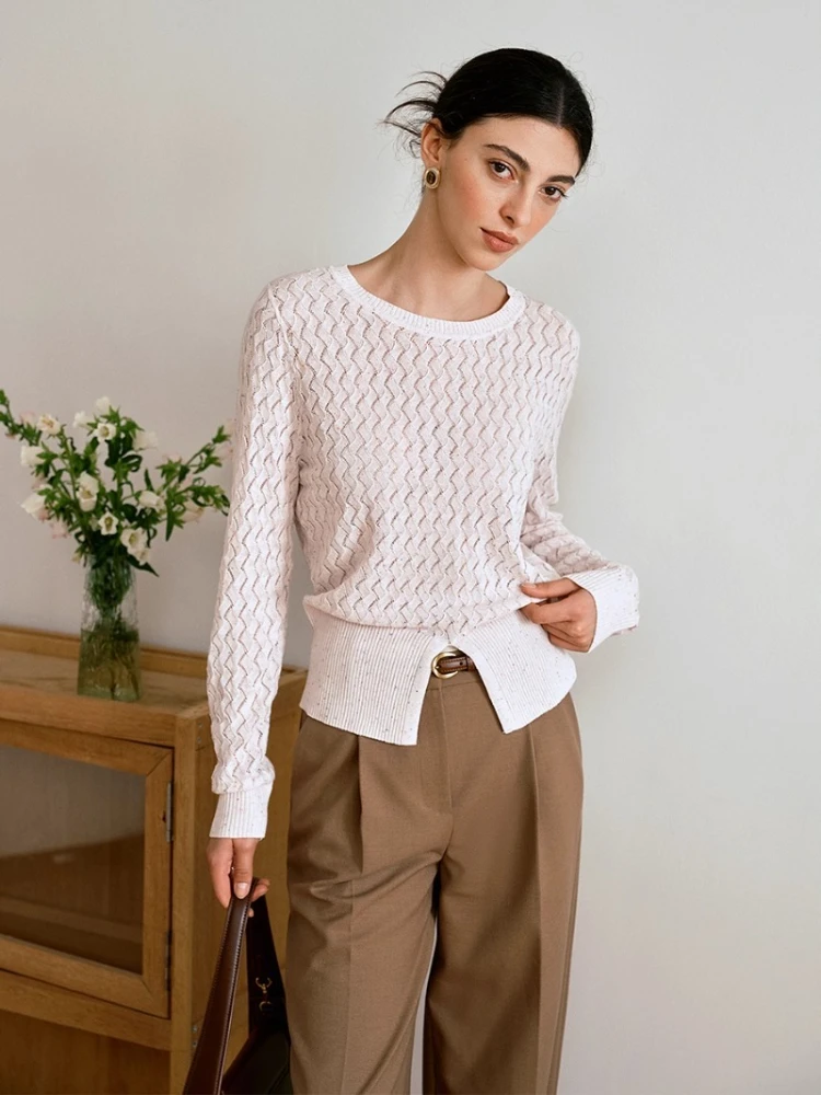

OLrain Light Pink Pullovers Sweater Woman 2025 Autumn Latest Ladies Hollow Out Knitwear Long Sleeve Lazy Tops Design O57QZ000355