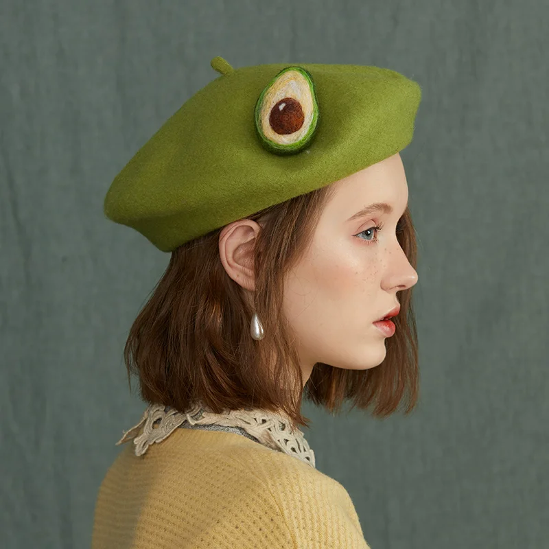 

Women Actinidia Chinensis Planch Warm Wool Beret, Cute Wool Hats
