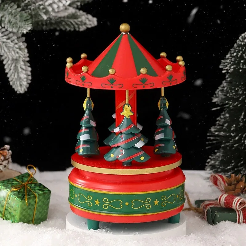 Festive Rotating Musical Christmas Tree Ornament Hand Cranked Music Box Holiday Decoration For Family Gatherings Gift