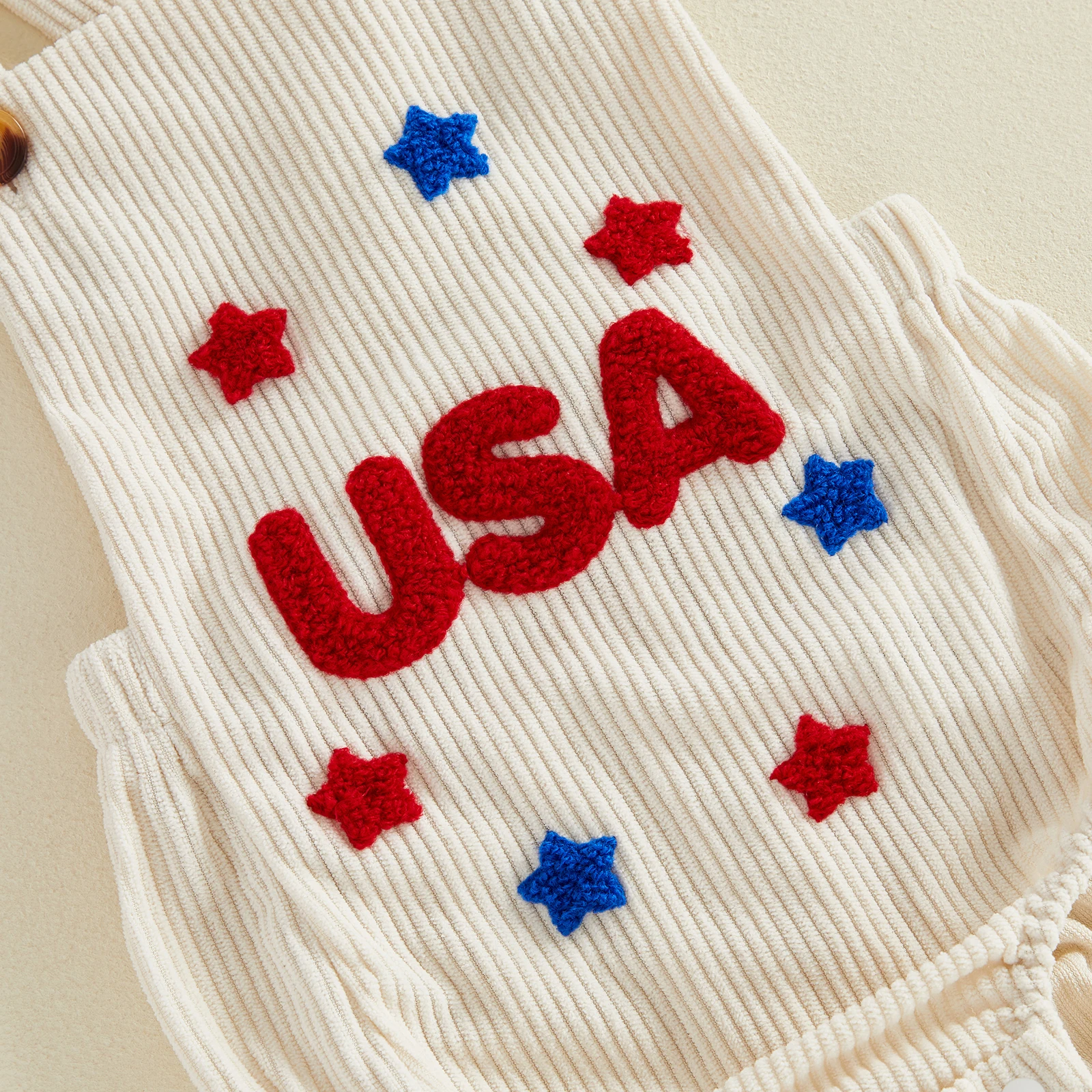 Baby Corduroy Romper Sleeveless Stars Letters Summer Bodysuit Overalls 4th of July Clothing for Girls Boys