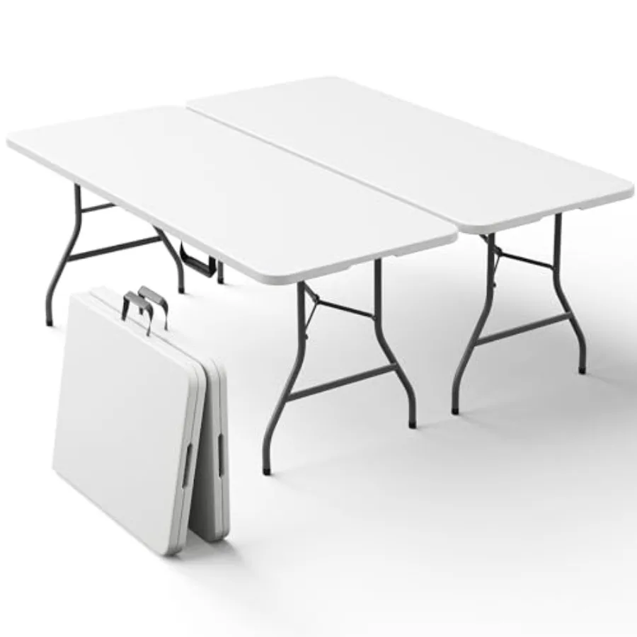 

2 Pack Folding Table 6ft for Outdoor Dining Wedding Events Indoor Picnic Camping Party Heavy Duty Plastic White Fold-in-Half Po