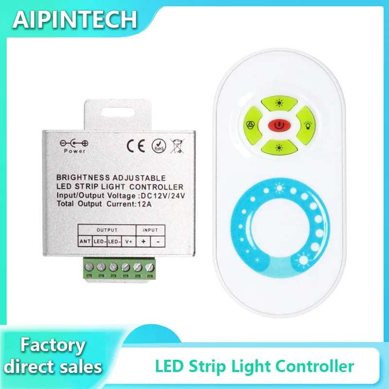 

Half Touch Remote Dimmer 5 Keys Single Light Aluminum Shell Adjust Wheel Dc12-24V 6A/Ch Rf433 Ce Fcc Rohs Led Strip Light Dimmer