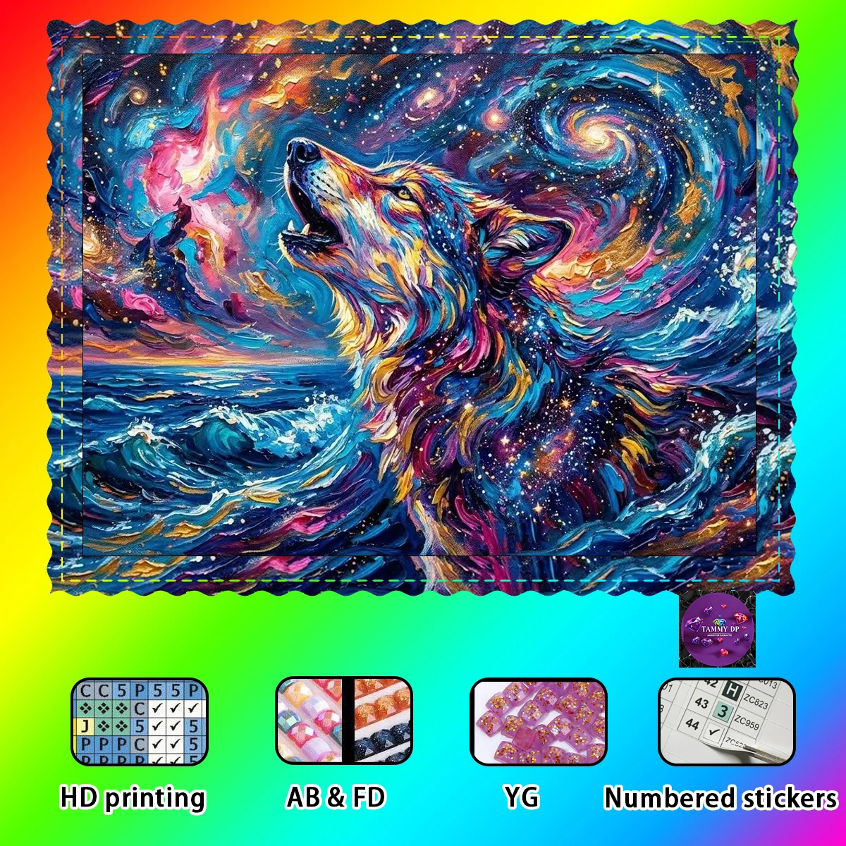 

【TAMMY Diamond Art】Ola y perro, coloridos Crystal AB Rhinestone FD Rhinestone Perfect Resin Diamond