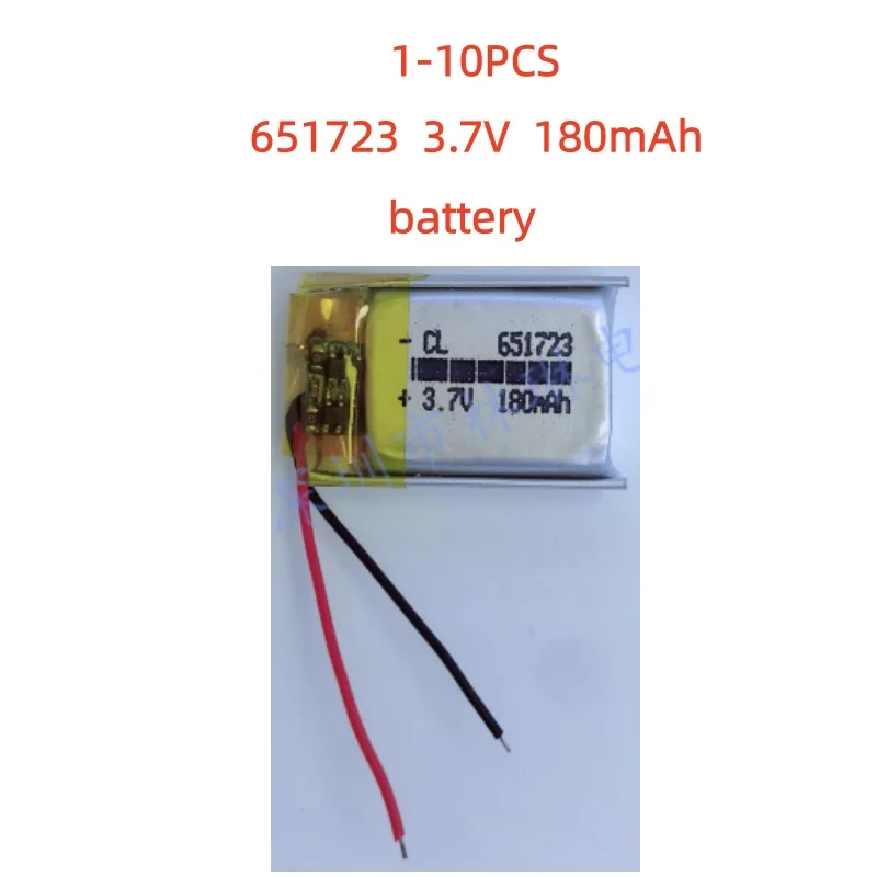 

1-10 PCS New 651723 3.7V 180mAh Battery For Headset video pan watch Mp3 Bluetooth Headphone Recorder Pen Replacement