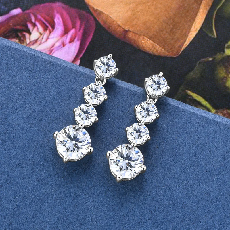 Apaison 2 ct 8 mm Real Moissanite Drop Earrings For Women 100% 925 Sterling Silver Earrings Fine Jewelry Bridal  Gifts Wholesale