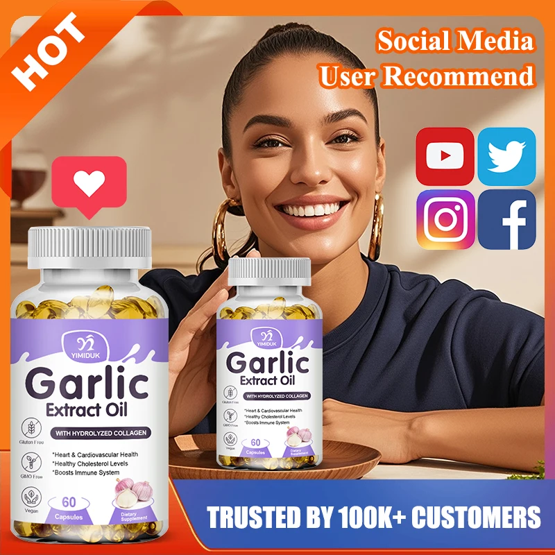 

Yimiduk Natural Garlic Extract Oil Supplement, for Antioxidant, Healthy Cholesterol Levels, Immune System, Heart Health, Non-GMO
