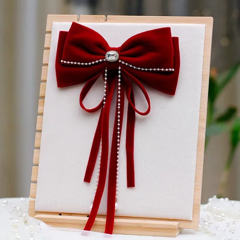 

Korean Velvet Bow Tassel Hair Pins Fabric Rhinestone Pearsl Hair Clips for Women Luxulry Jewelry Clip Gils Hair Accessories