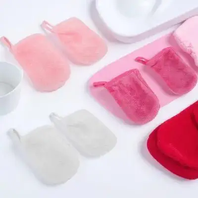 6pcs Facial Cleaning Gloves Makeup Remover Soft Microfiber Exfoliating Face Washing Mitts Hygienic Cleansing Glove With Hanging