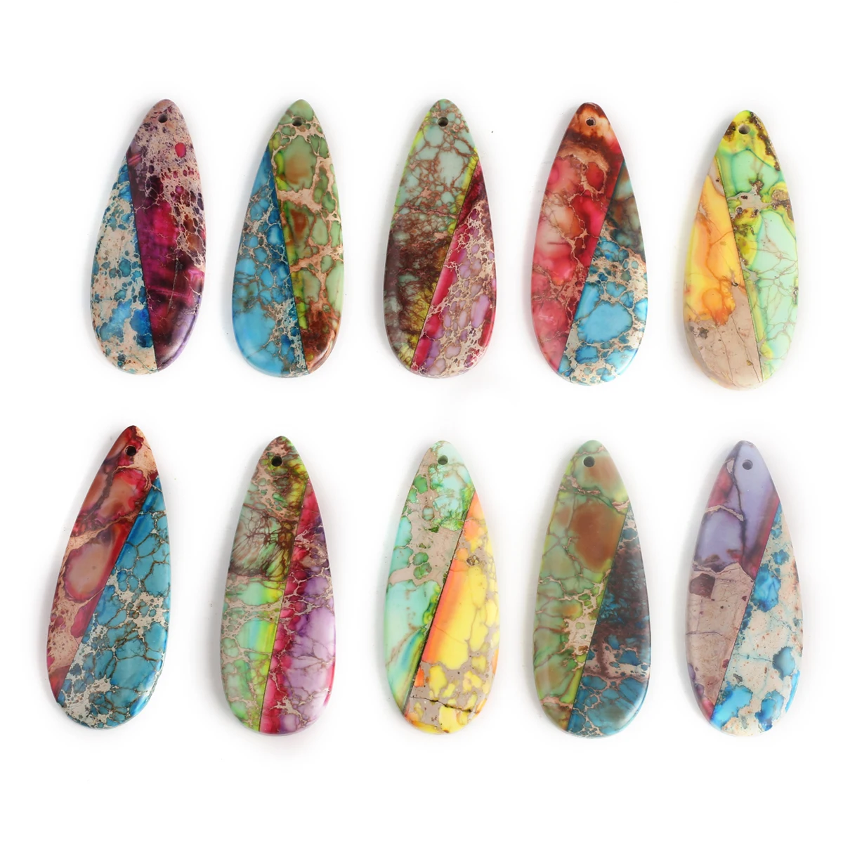 2pcs Vintage Natural Stone Pendants Long Water Drop Imperial Jasper for Jewelry Making Earring Necklace Accessories